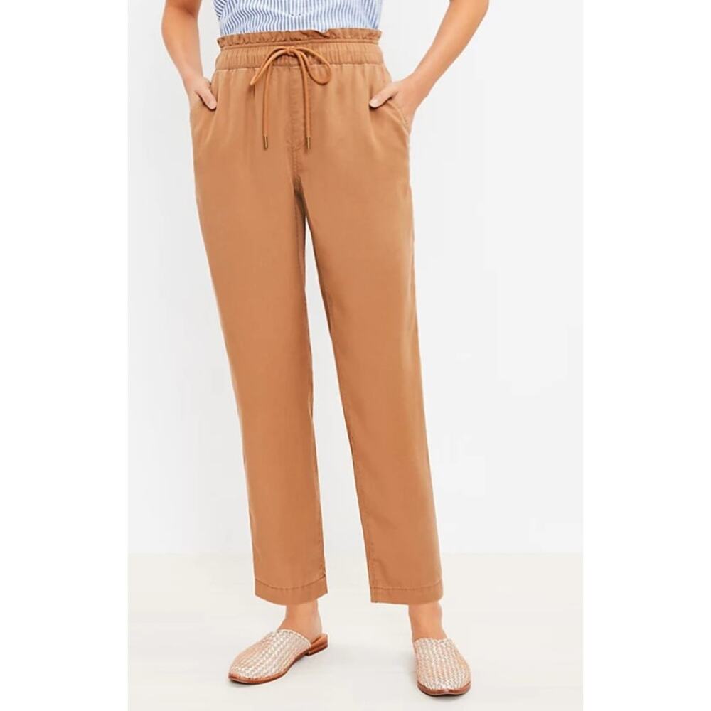 LOFT Emory Taper Pants Drawstring Pull On Lyocell Women Tan Toasted Coconut XS